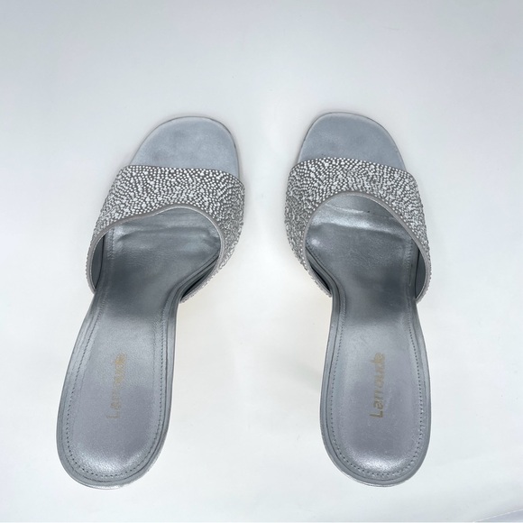 Larroude Colette Crystal & Suede Mule Heels w. Rhinestones in Silver Gray 9 - Picture 10 of 14